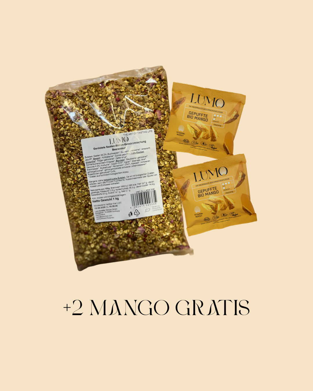 1kg Beerenmut + 2x Bio gepuffte Mango gratis